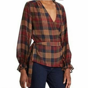 Chaps Plaid Wrap Blouse‎